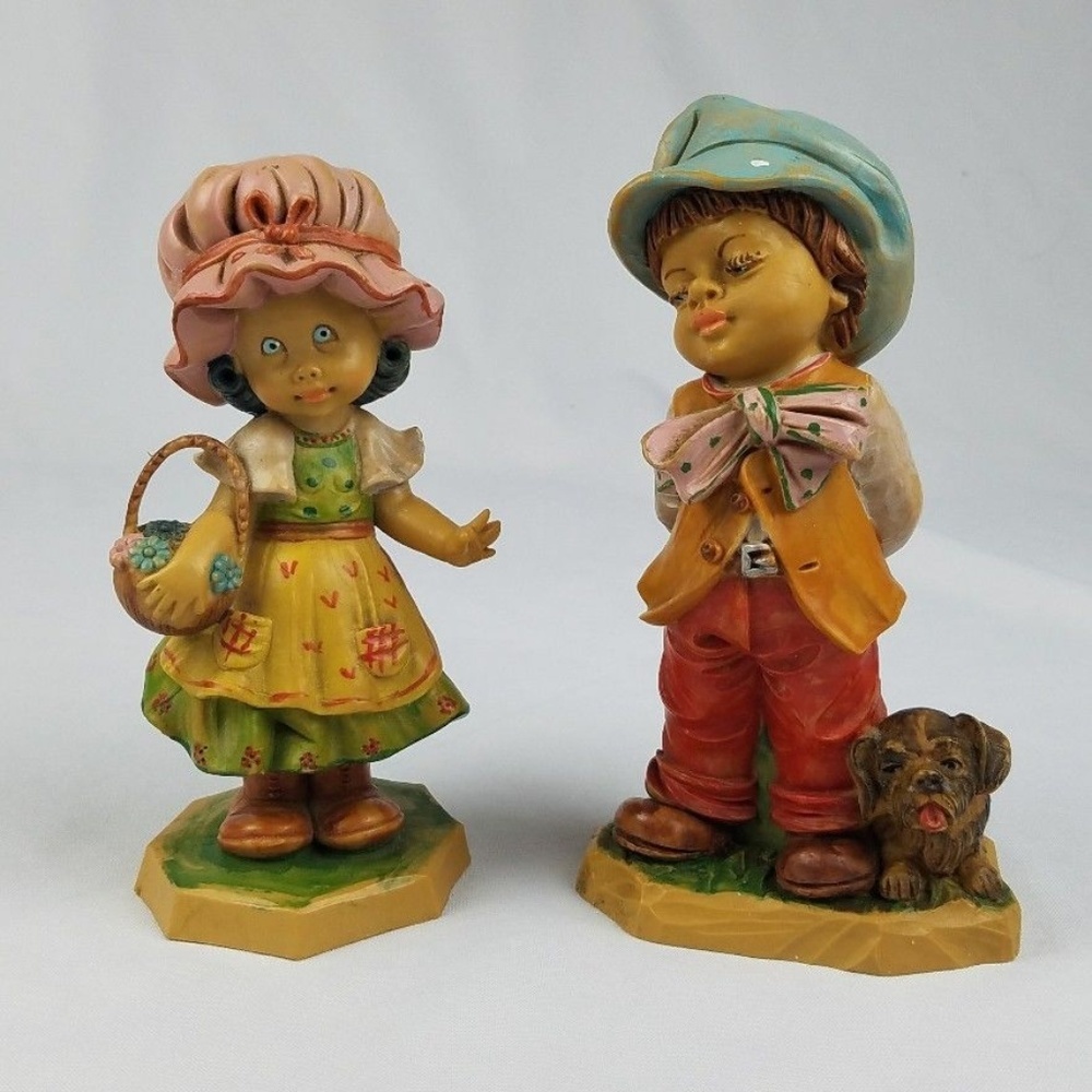 Vintage Italy molded plastic figurine country boy dog girl home decor